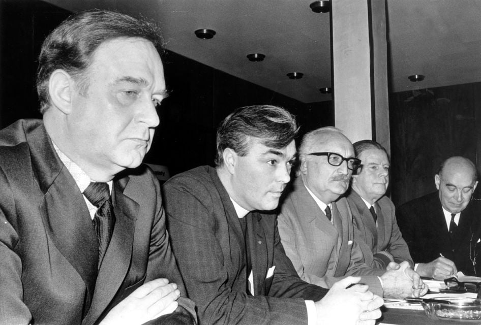 Martin Smyth (second left), with Bill Craig, George Allport and Stanley Morgan at the launching of the Ulster Vanguard Association in 1972.