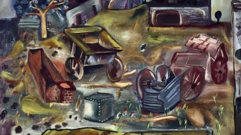 Getty Images A painting by France Hodgkins called Quarry Farm, Wiltshire, and painted in 1937. It shows a loose 
