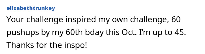 A social media comment about a woman’s push-ups challenge inspired by a doctor’s fitness advice.