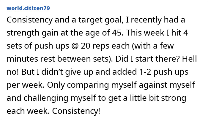 Text post about strength gain and push-ups progress, highlighting the push-ups challenge and its positive impact on women’s fitness.