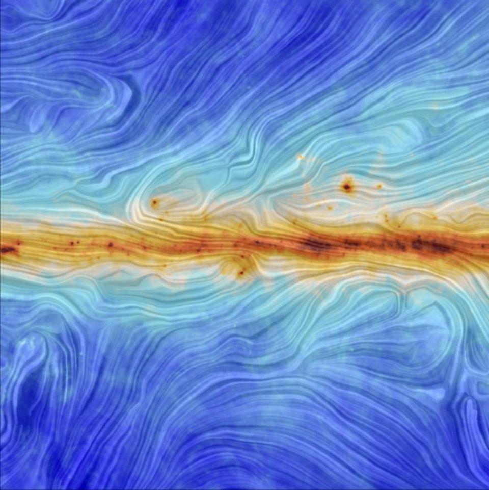 The dust in the Milky Way, shown in darker and redder colours, are regions where new star formation is taking place. These dusty regions are correlated with the magnetic fields present in our galaxy, and the background light gets polarised in a measurable way as a result. (Credit : NASA/ESA)