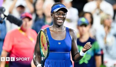 Victoria Mboko of Canada celebrates her victory against Jessica Bouzas Maneiro