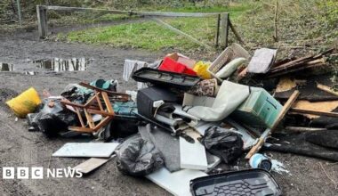 A heap of rubbish in a muddy layby
