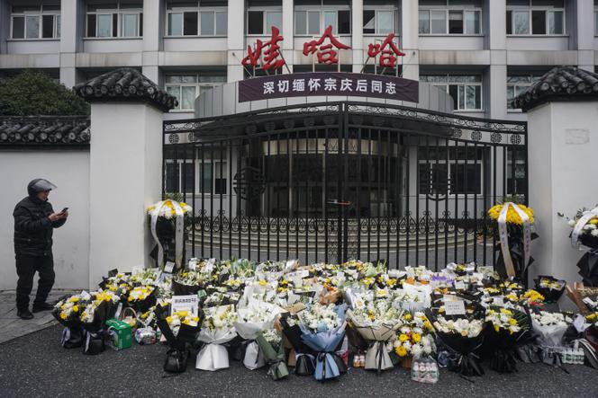Outside the Wahaha headquarters in Hangzhou, Zhejiang Province, China, on February 26, 2024, following the death of the company's CEO, Zong Qinghou.