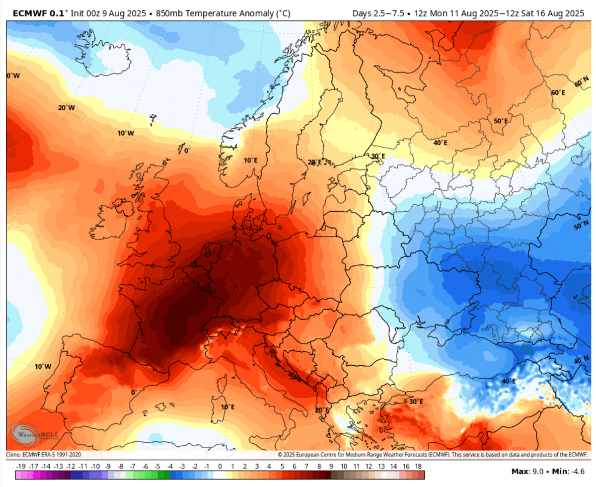 european-heat-dome-extreme-heatwave-europe-august-2025-850mbar-temperature-anomaly-monday