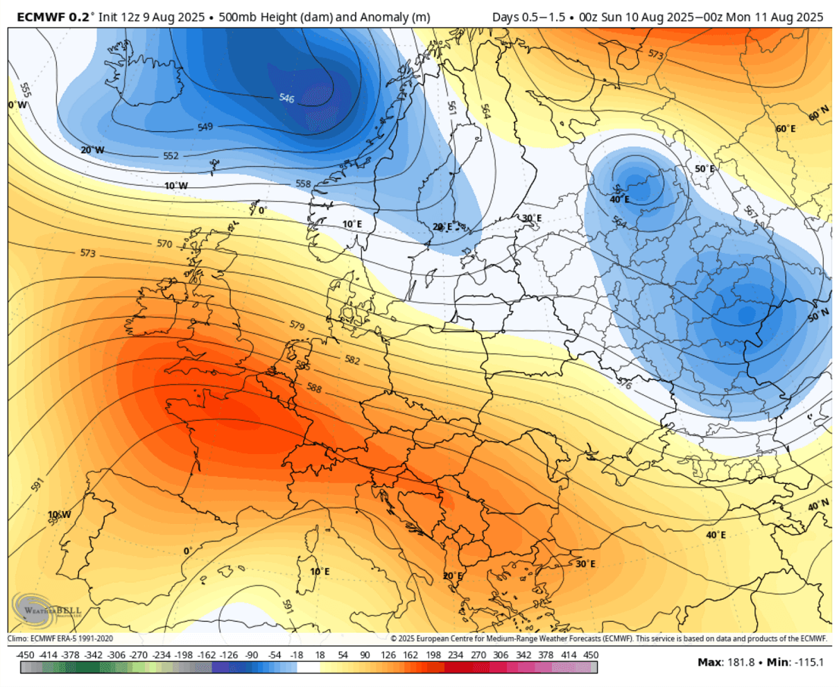 european-heat-dome-extreme-heatwave-europe-august-2025-pattern-monday