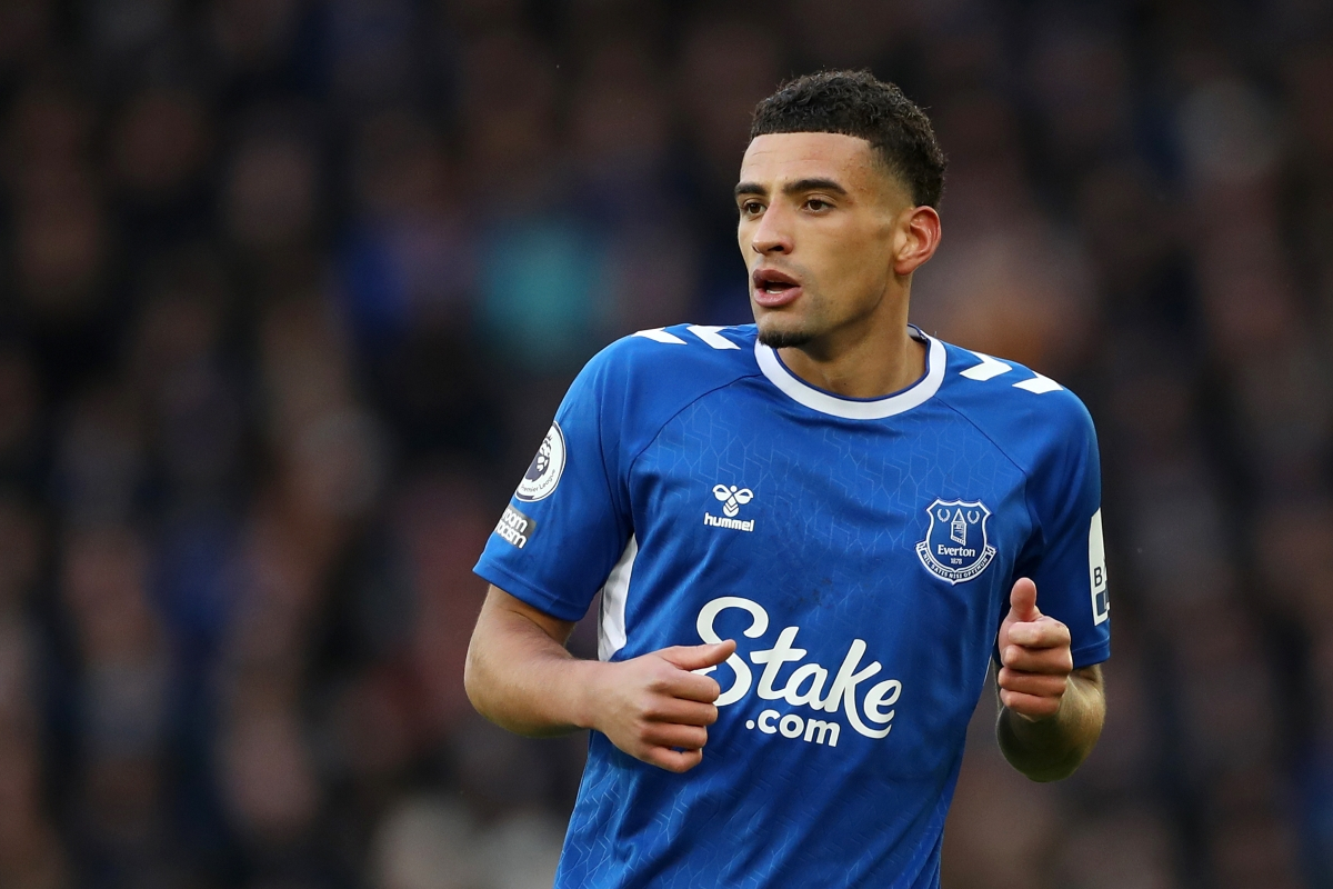LIVERPOOL, ENGLAND - JANUARY 14: Ben Godfrey of Everton looks on during the Premier League match between Everton FC and Southampton FC at Goodison Park on January 14, 2023 in Liverpool, England. (Photo by Lewis Storey/Getty Images)
