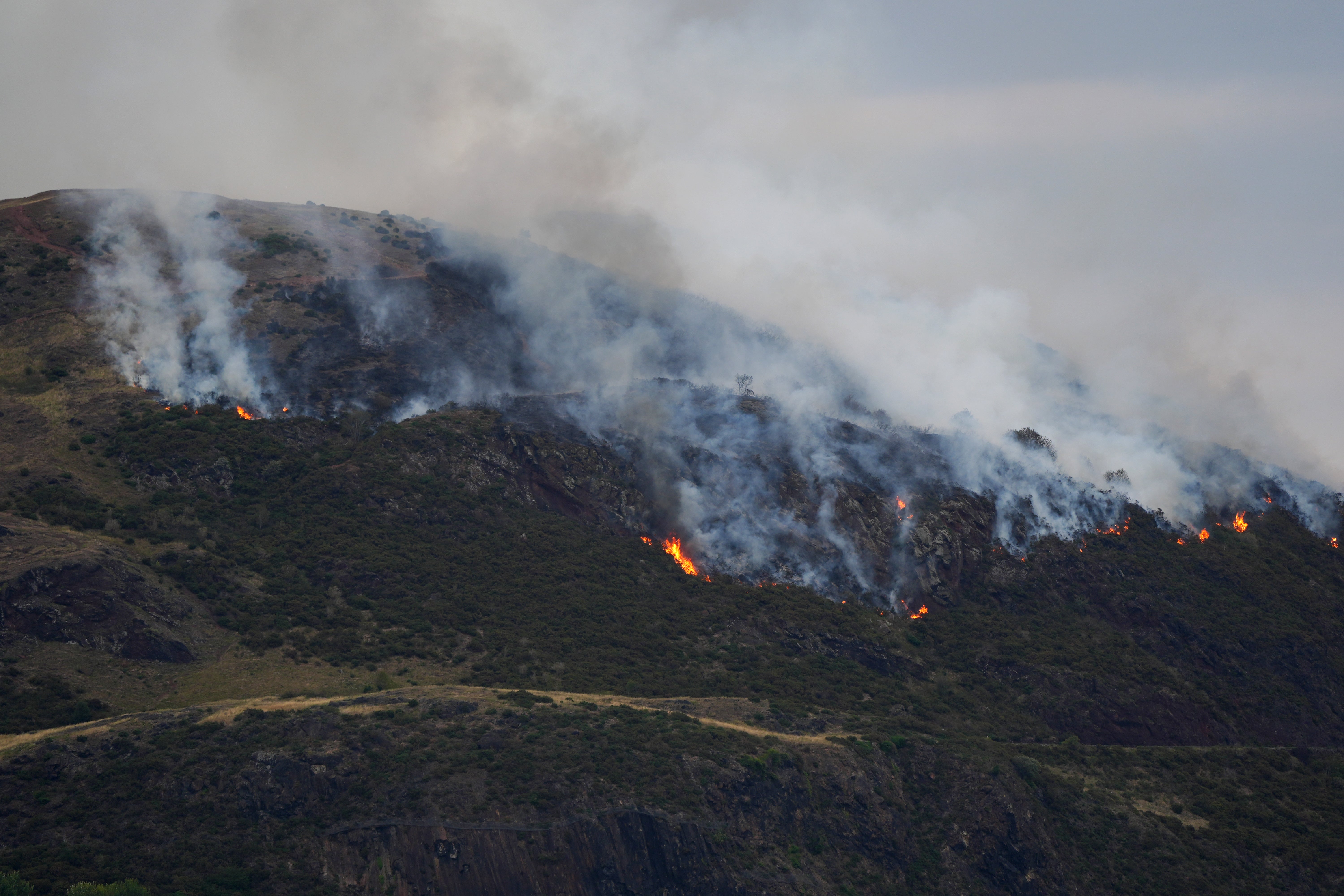 Flames and smoke from the fire on Arthur’s Seat in Holyrood Park, Edinburgh
