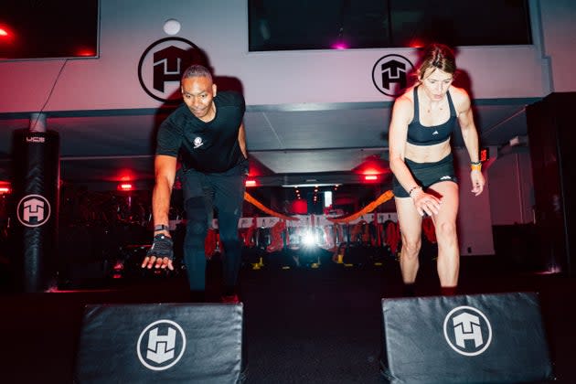 Crawford and Lishman performing agility drills.