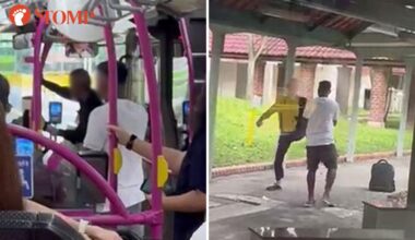 Bus becomes boxing ring as 2 men trade blows, continue fight at Ang Mo Kio bus stop