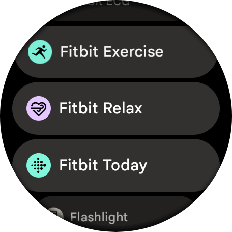 Screenshot showing the old Fitbit icons and text labels on a Pixel Watch.