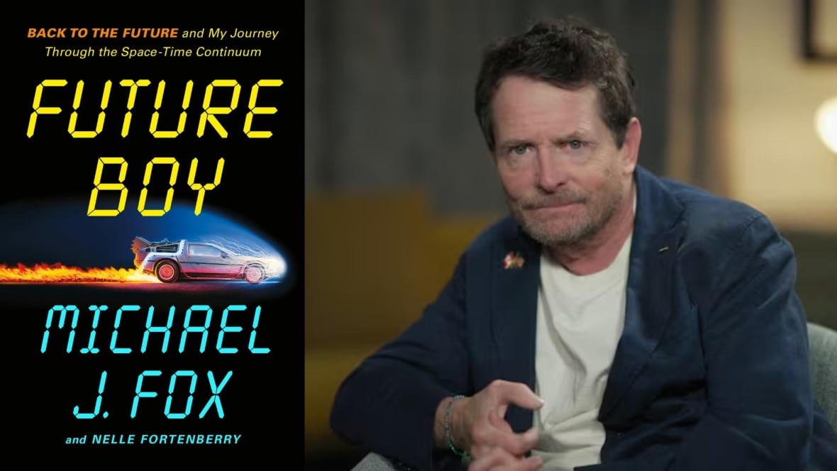 A photo composite that shows a book cover with a car zooming with fire on its back wheels on the left and on the right is a photo of a man wearing a blue blazer. 