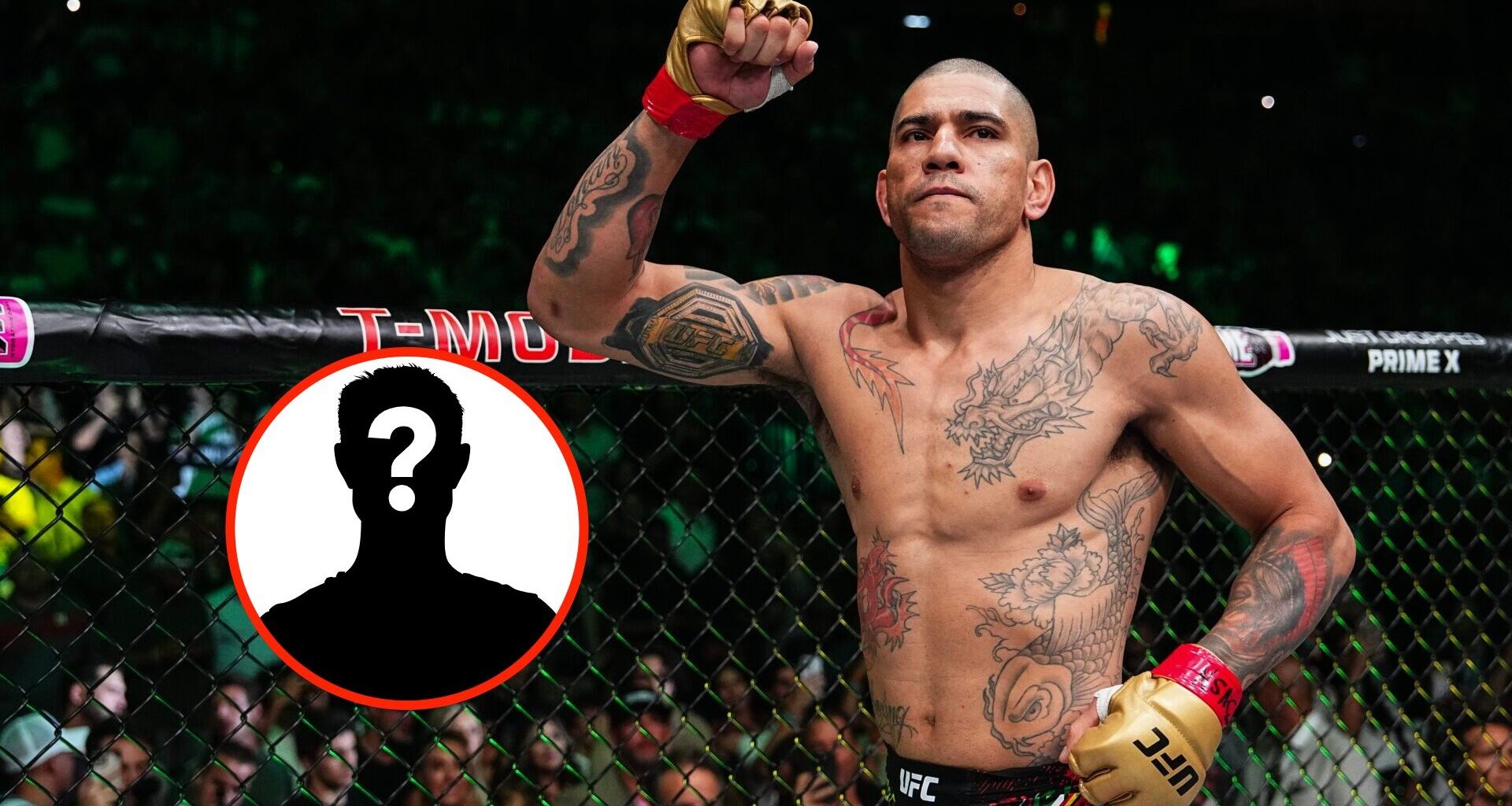 Insert: Mystery Fighter Right: Alex Pereira in the Octagon before his UFC 303 fight with Jiri Prochazka in 2024
