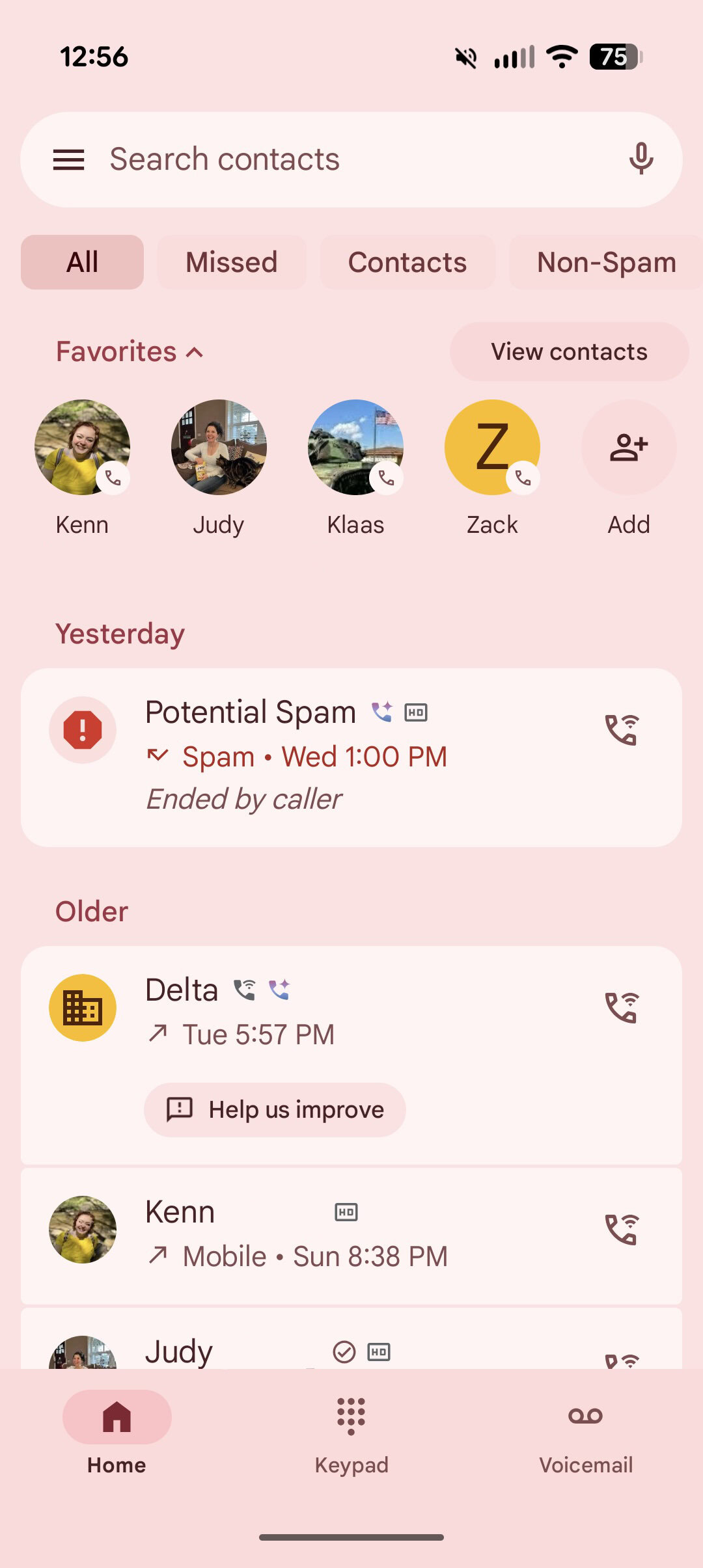 Screenshot of the redesigned Google Phone app for Material 3 Expressive.