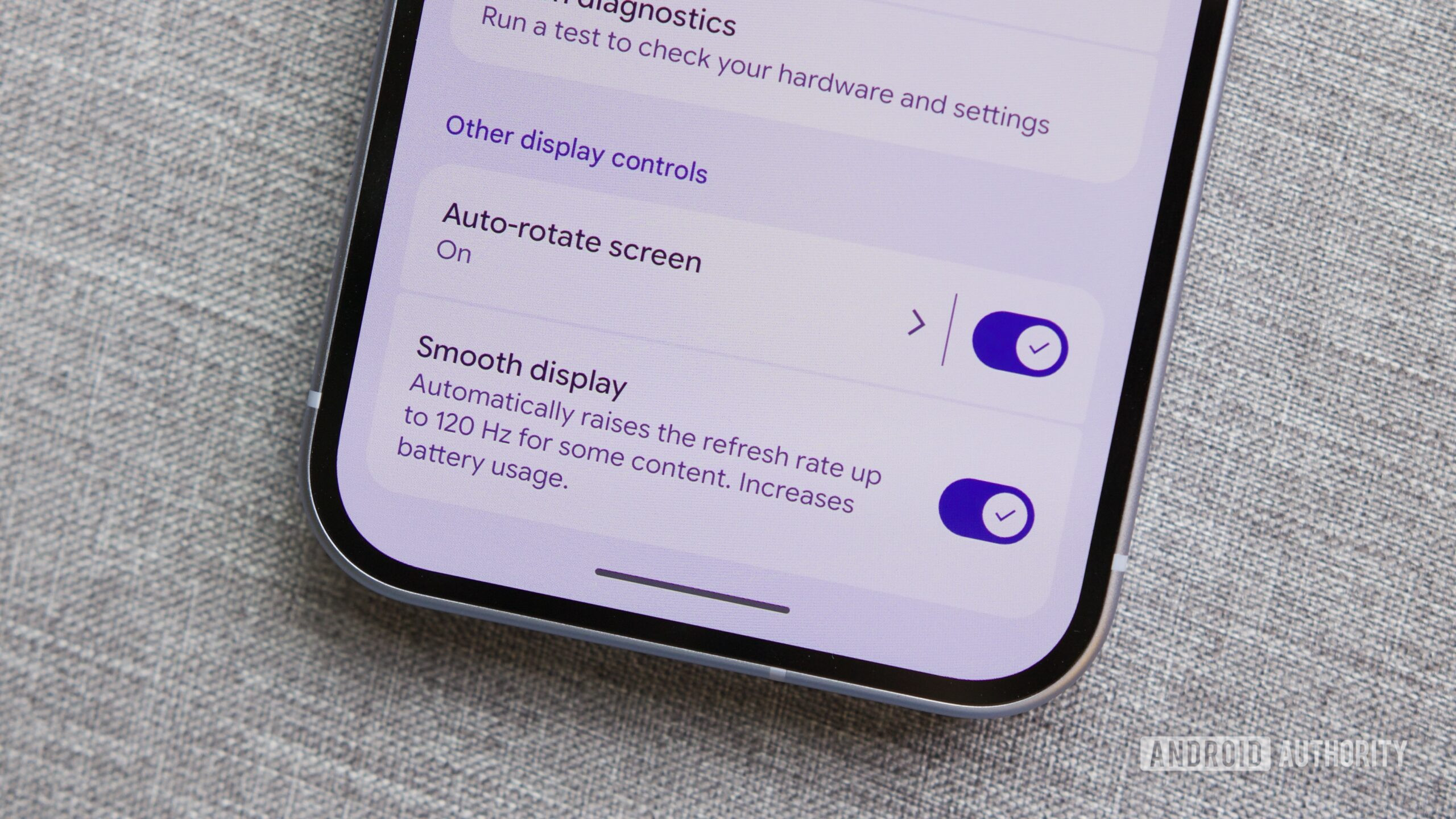 Smooth Display toggle on the Google Pixel 10.