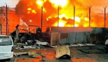 Fire rages at an oil depot in Russia’s Black Sea resort of Sochi.