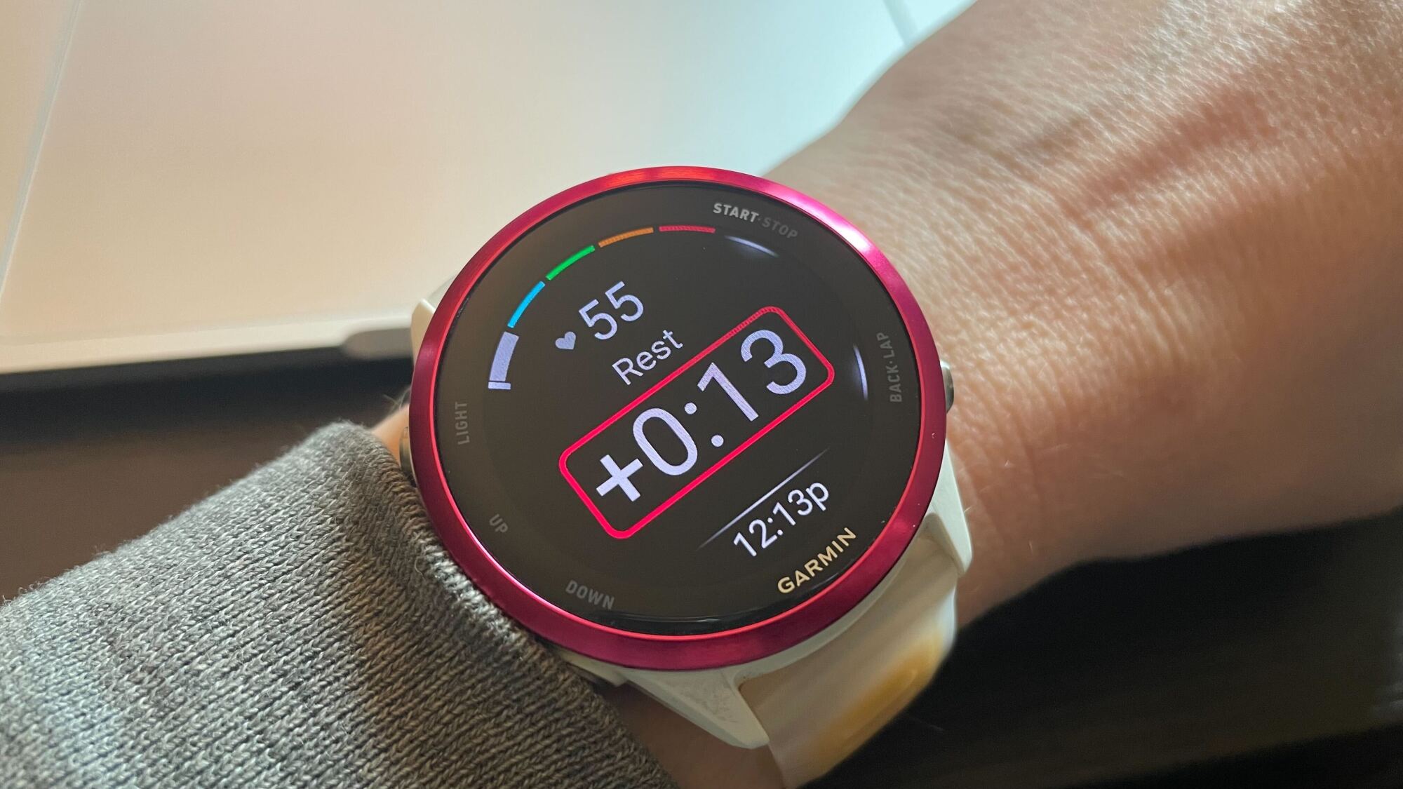 Rest timer on the watch, counting up