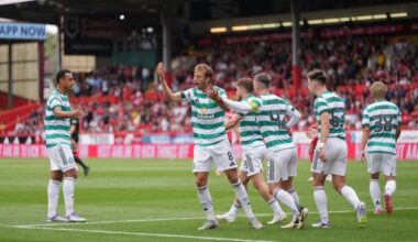 Benjamin Nygren of Celtic celebrates