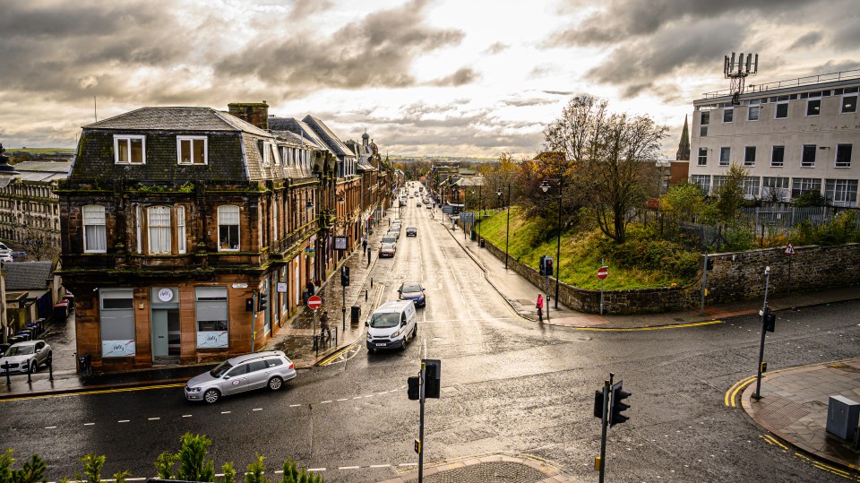 View of John Finnie Street in Kilmarnock, Scotland.