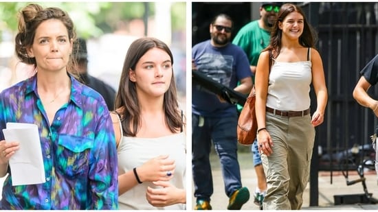 Katie Holmes with daughter Suri Holmes on the set in New York City.