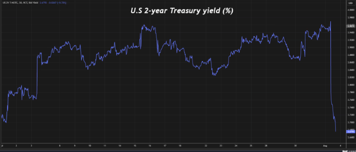 US 2year Treasury yields tumble