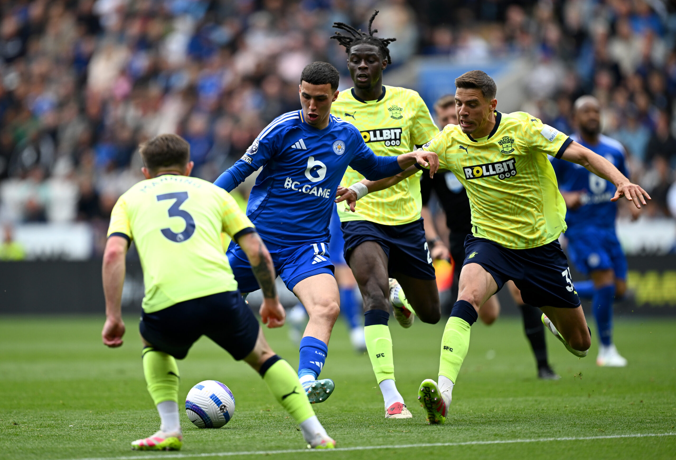 Leeds United target Bilal El Khannouss in action for Leicester City