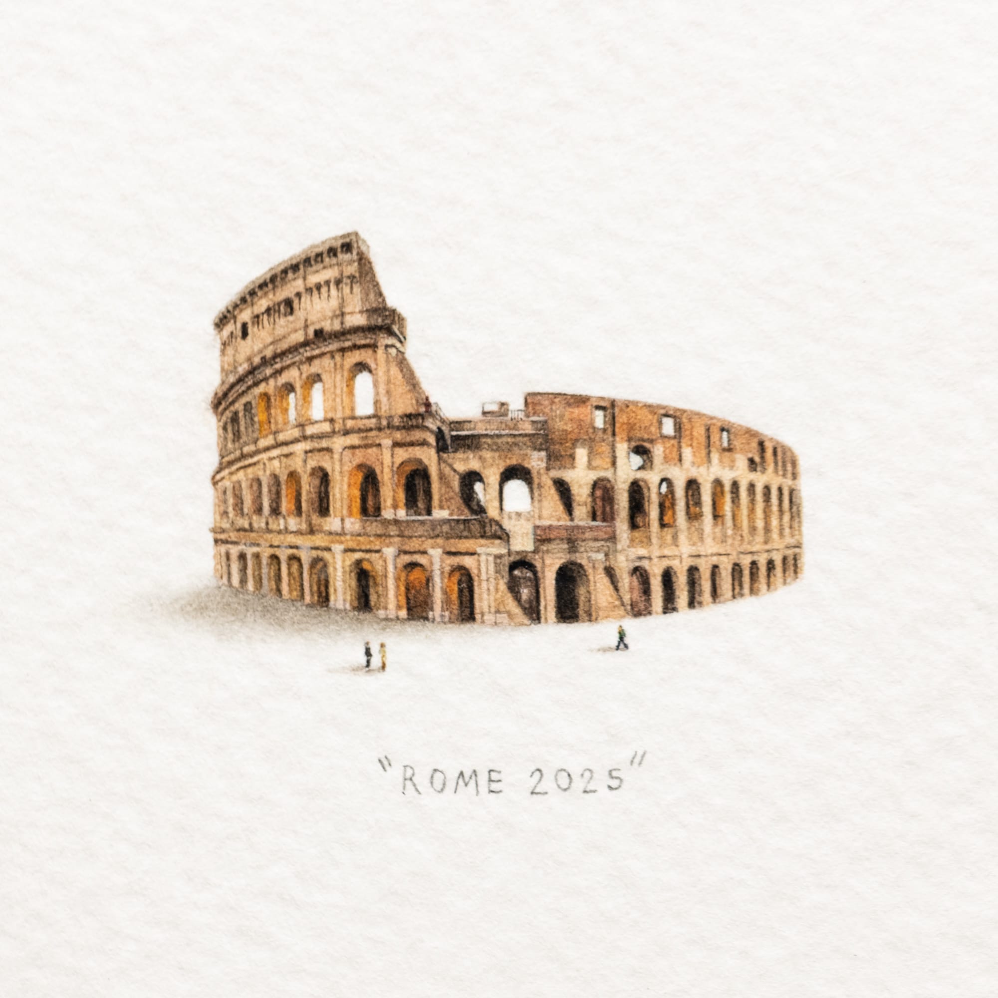 a tiny painting of the Colosseum in Rome