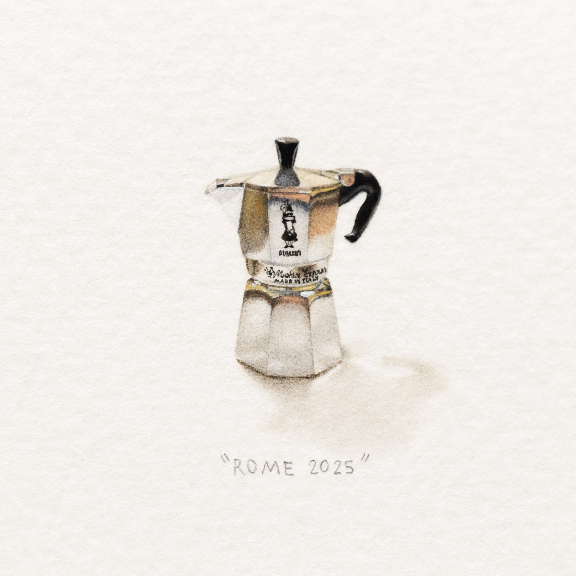 a tiny painting of a coffe percolator