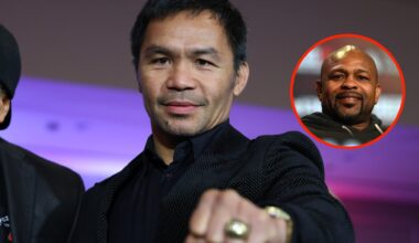 Center: Manny Pacquiao attends a Hall of Fame ceremony in June, 2025. Insert: Roy Jones Jr. attends a pre-fight press conference