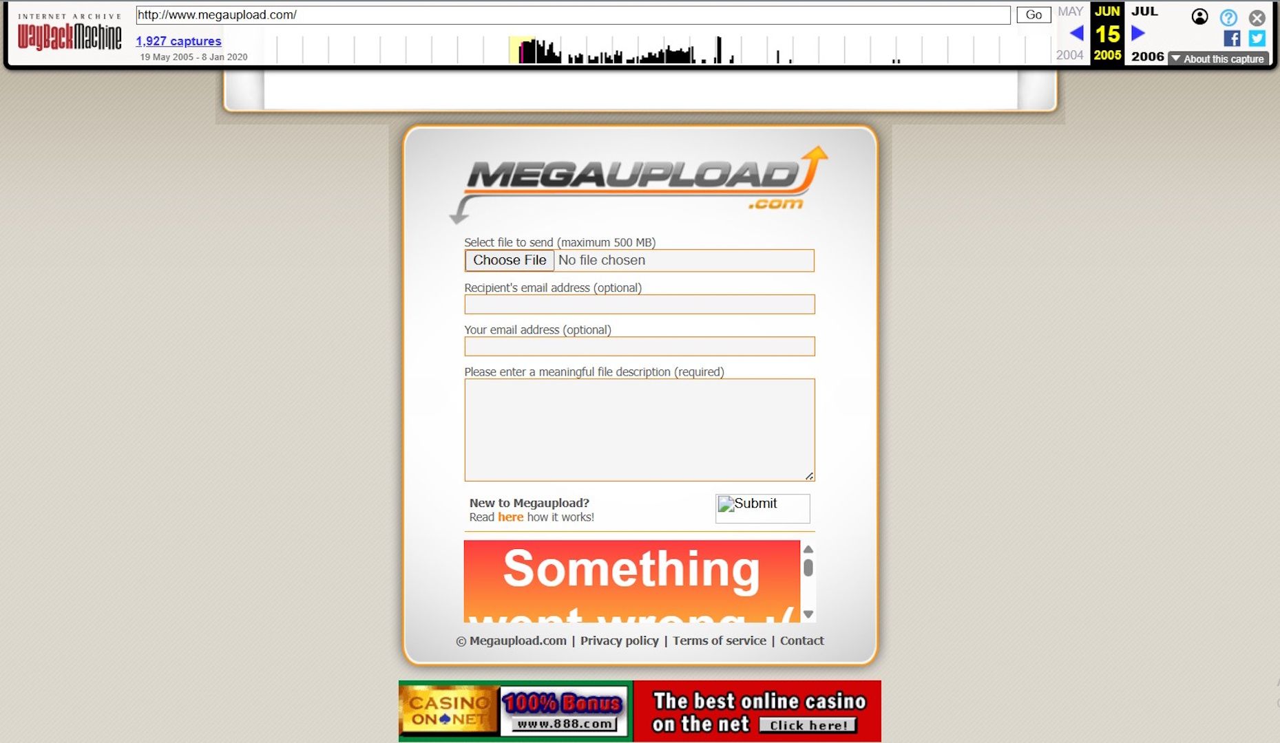 Image showing Megaupload Homepage on Internet Archive