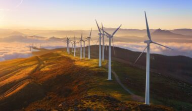Wind turbines.