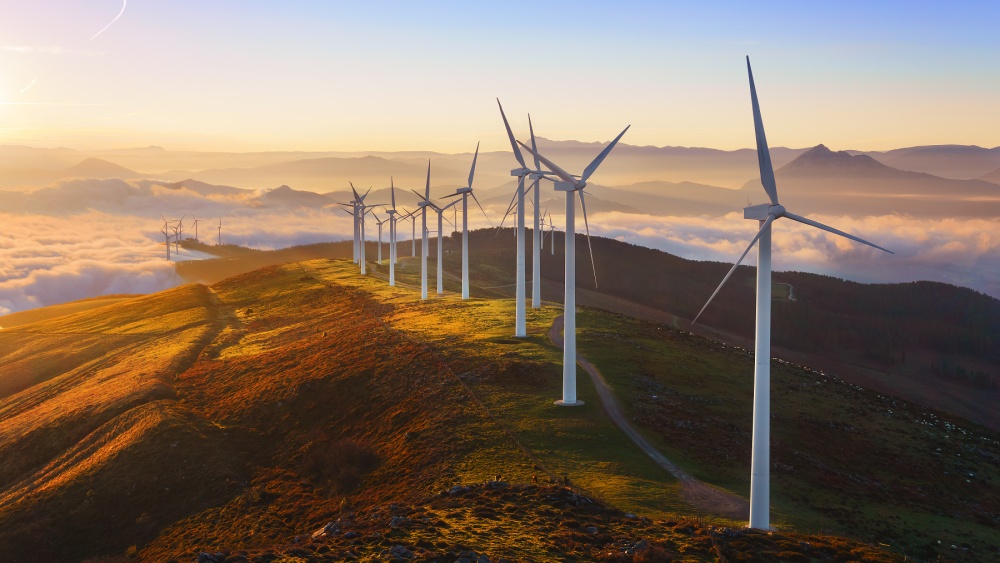 Wind turbines.