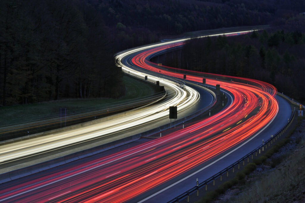 Traffic lights on motorway. Bavaria, Germany.
