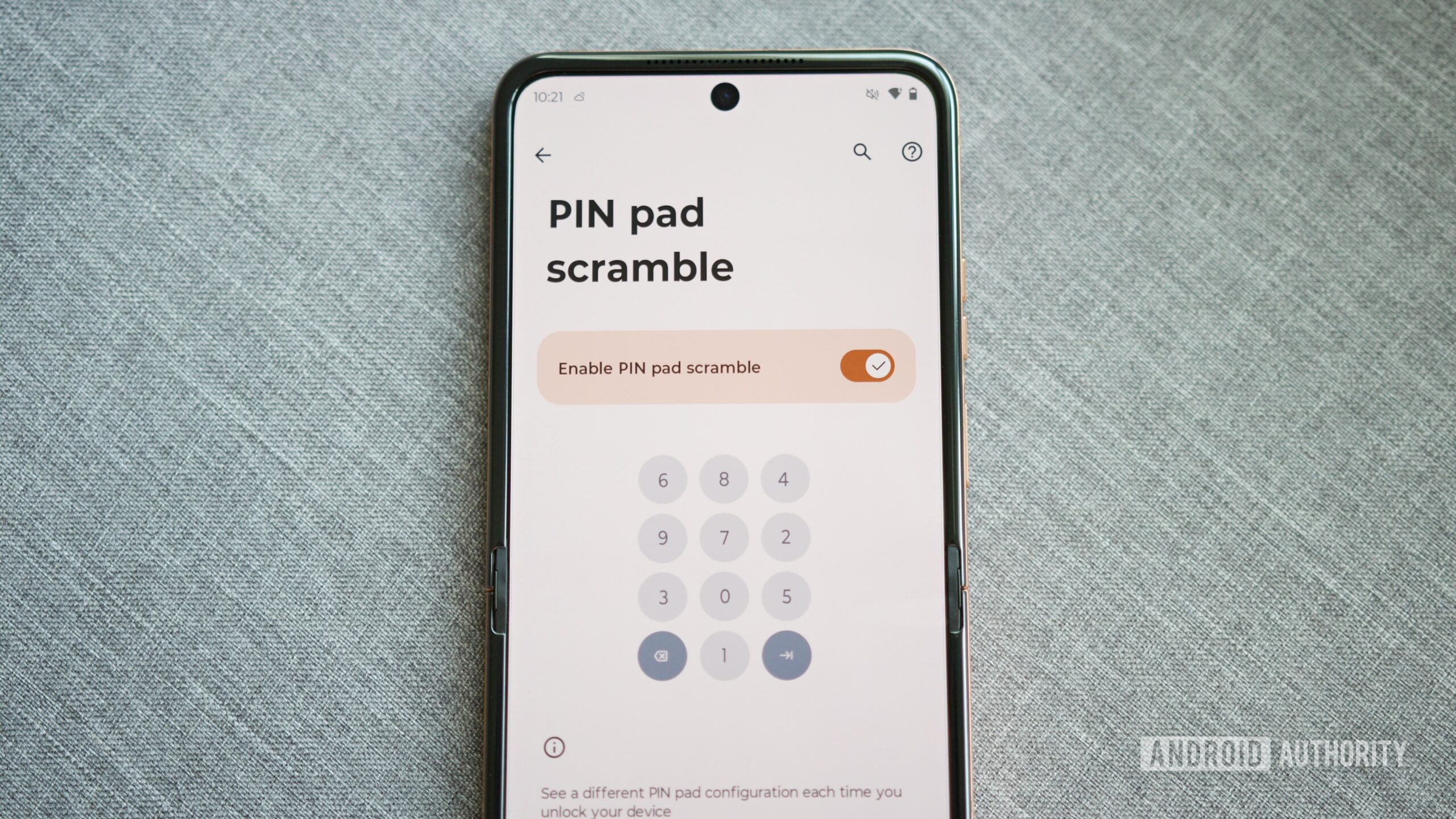 The PIN Scramble feature on a Motorola phone.