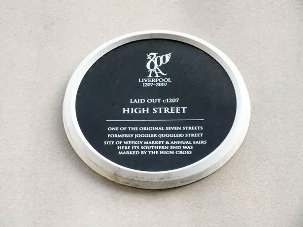 The plaque showing that High Street was one of the original seven streets of Liverpool, Liverpool City Centre