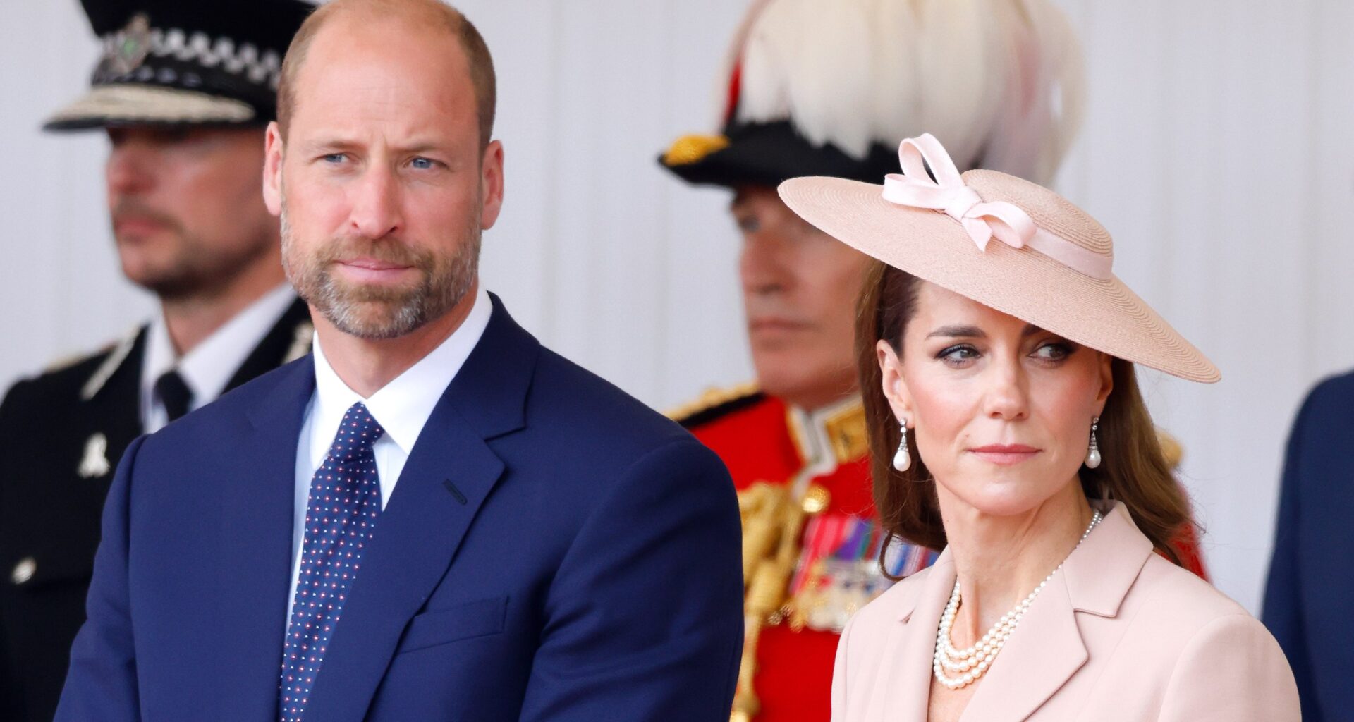 Prince William and Catherine, Princess of Wales attend the formal welcome for French President Emmanuel Macron on day one of the State Visit to the United Kingdom on July 8, 2025