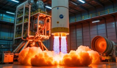 Illustration of Northrop Grumman's Mars Ascent Vehicle engine test for the Mars Sample Return mission.