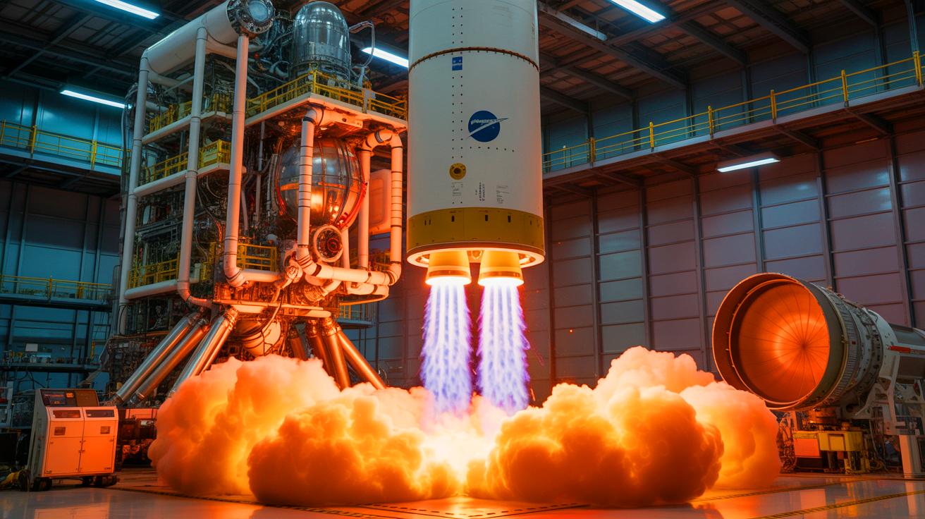 Illustration of Northrop Grumman's Mars Ascent Vehicle engine test for the Mars Sample Return mission.