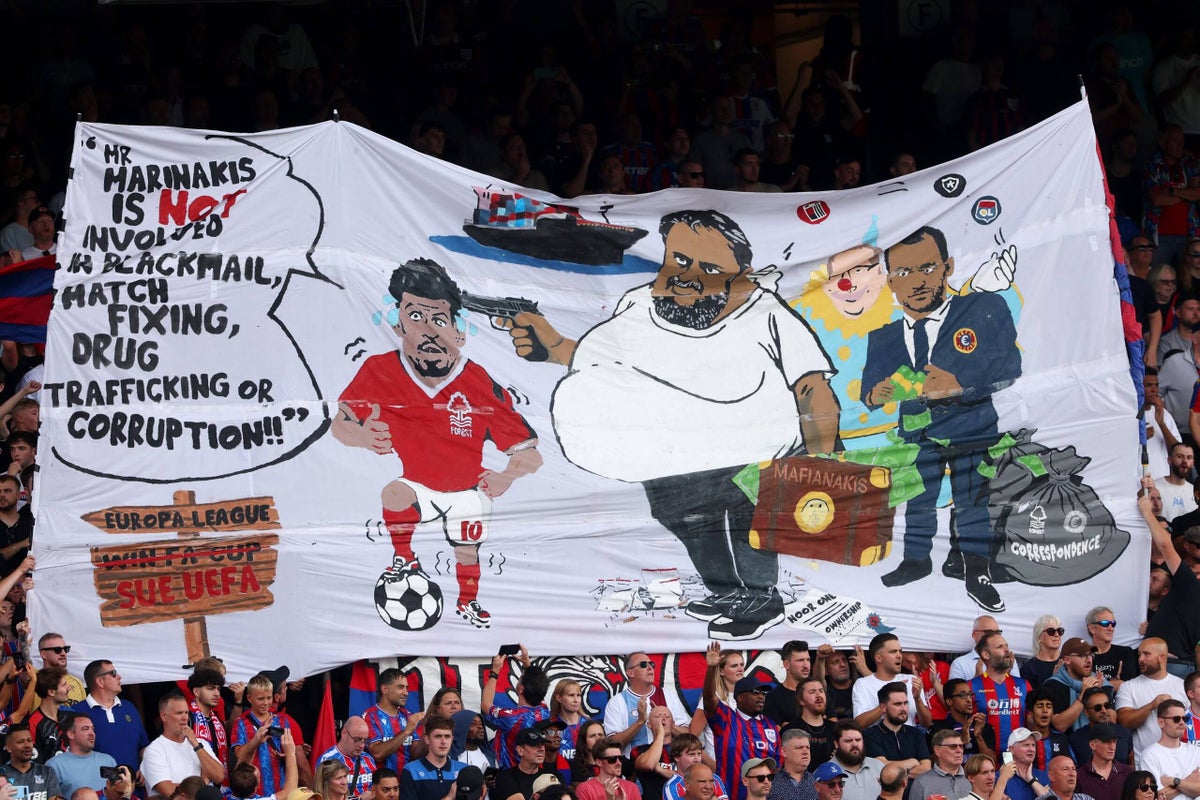 FA to investigate Crystal Palace fans’ Evangelos Marinakis-Morgan Gibbs-White banner