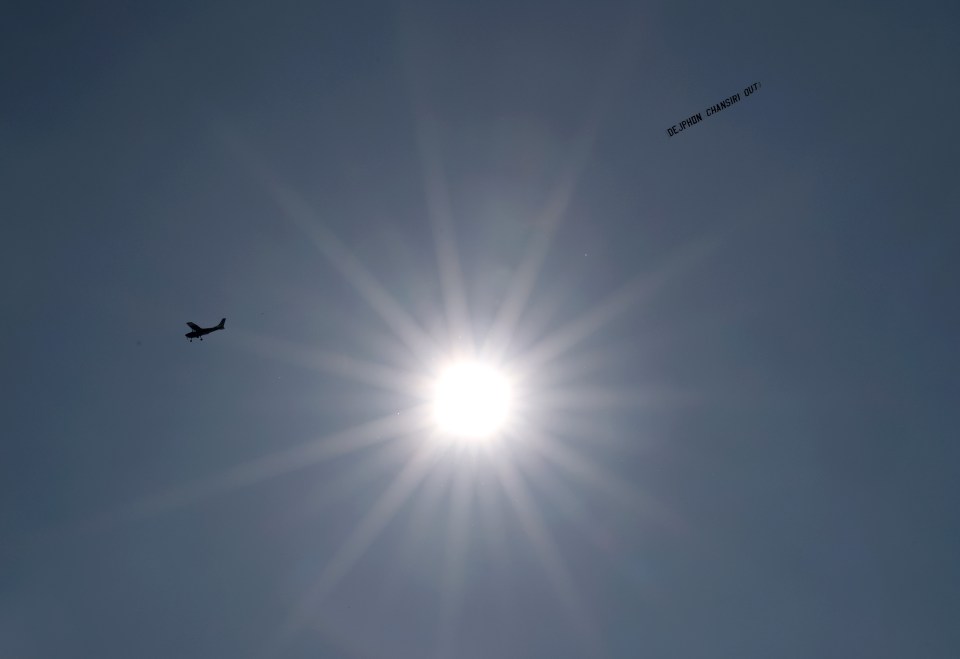 A banner was flown over the stadium as part of the Wednesday fans' protests