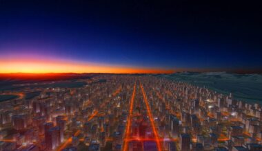 Illustration of the global impact of simultaneous light activation on power grids and the environment.