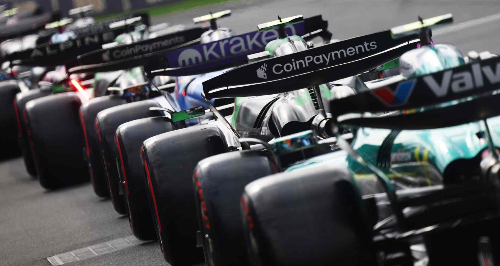 Cars at pit exit, Albert Park, 2025