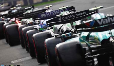 Cars at pit exit, Albert Park, 2025