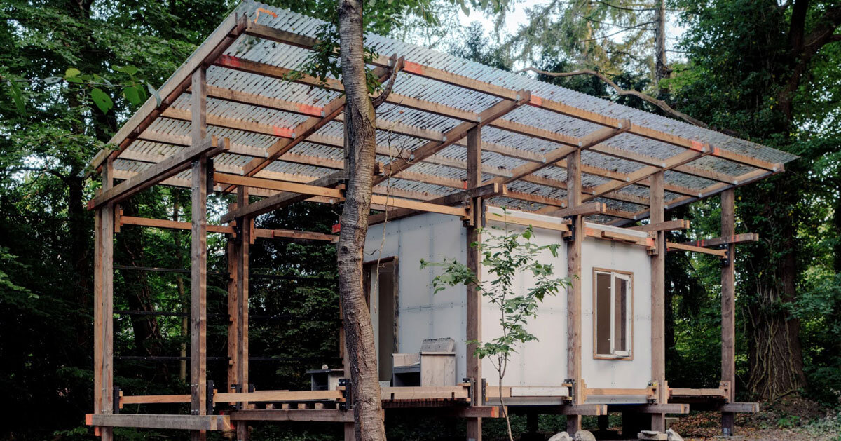 salvaged materials compose studio-method's new hub for art and ecology in dutch forest