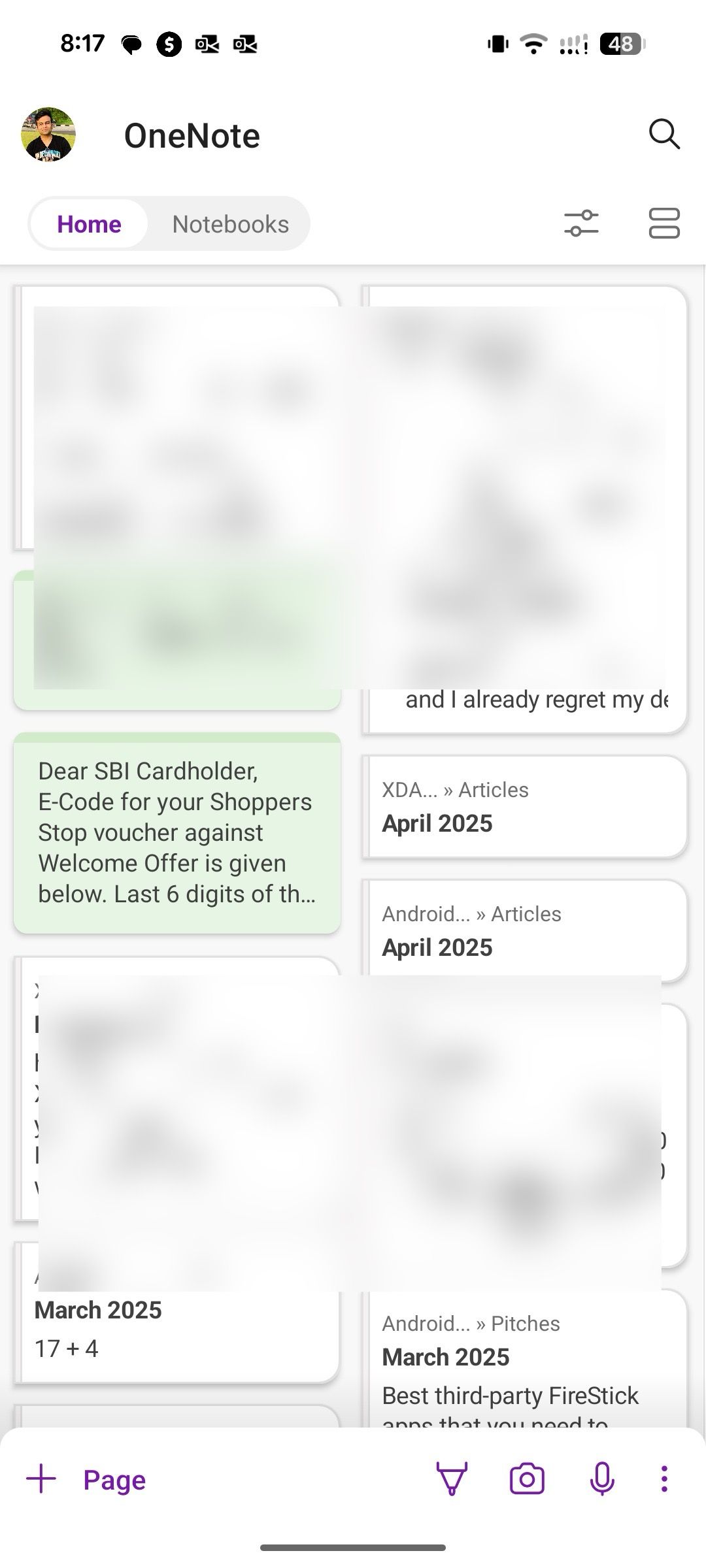 OneNote home on Android