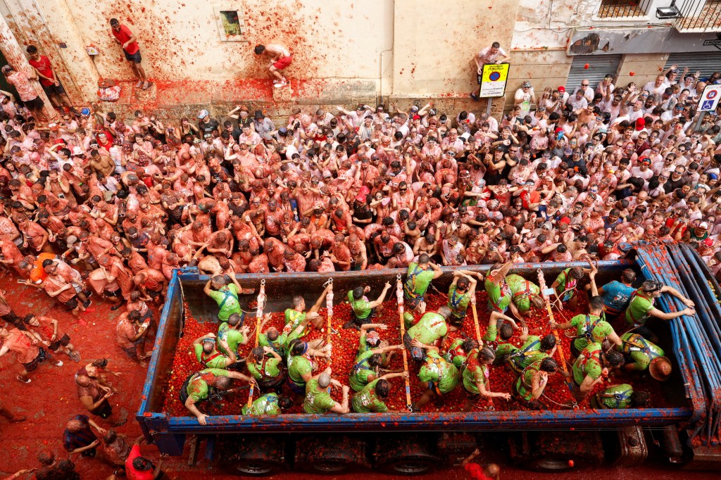 The annual 'La Tomatina' food fight festival in Bunol, near Valencia, Spain, August 27, 2025.