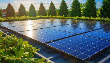 Illustration of solar panels made with recycled glass matching the efficiency of panels with new glass.