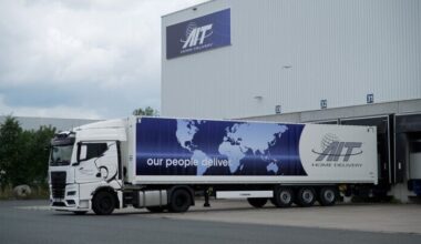 An AIT Home Delivery-branded truck parked at a depot