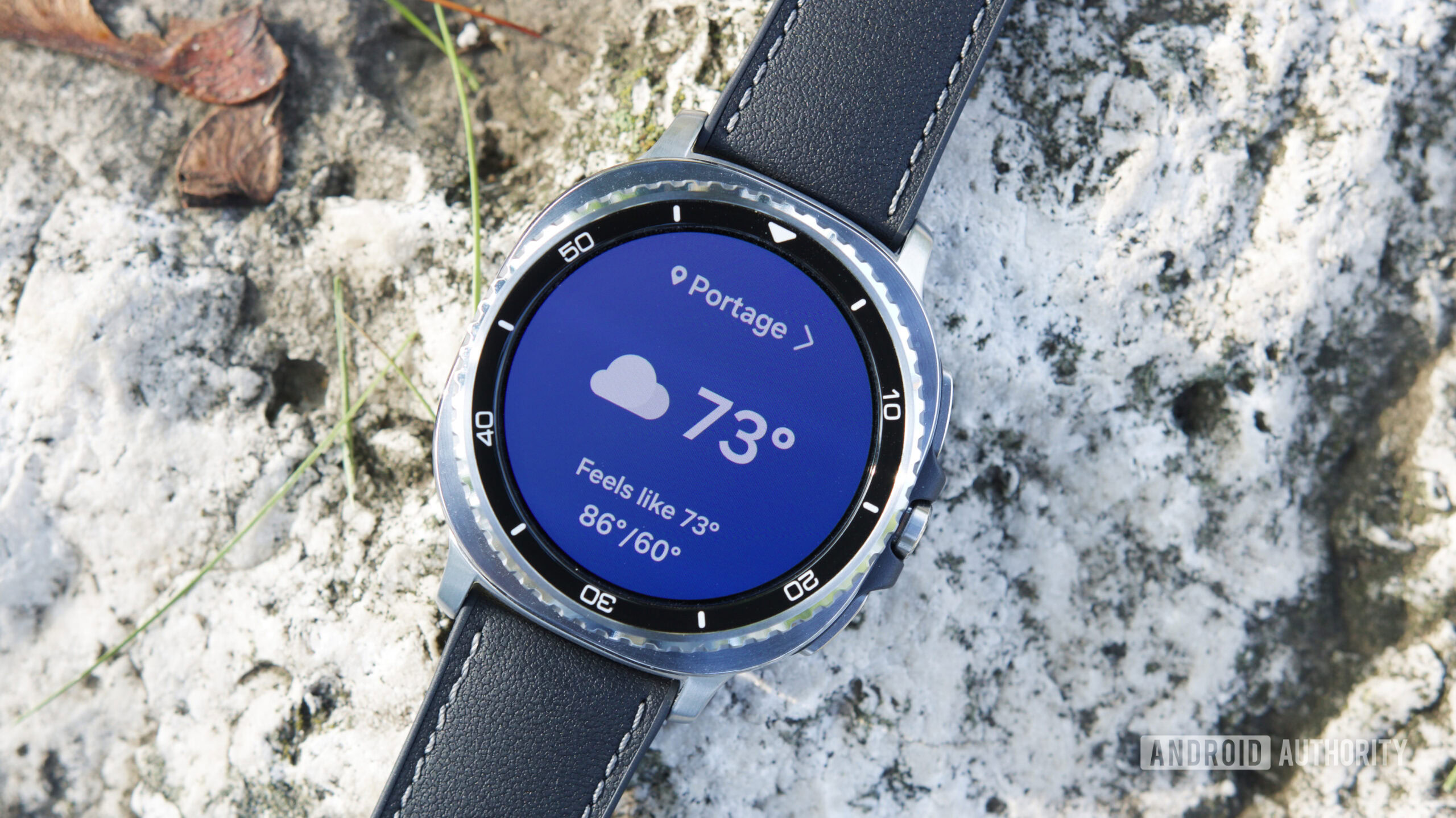 Weather app running on the Galaxy Watch 8 Classic.