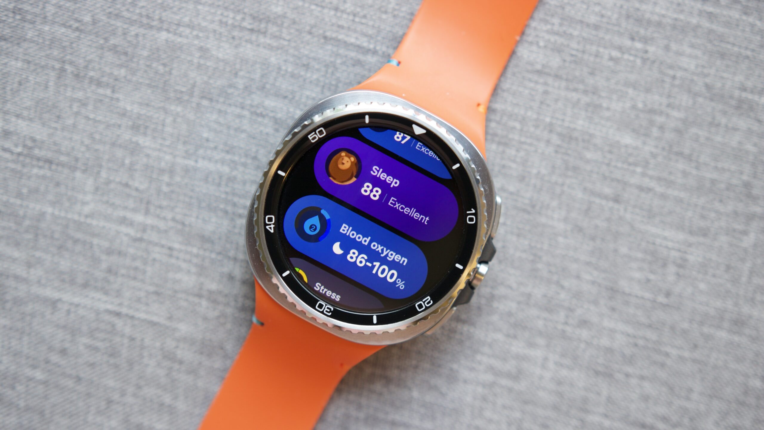 Multiple tiles in One UI 8 Watch, as shown on the Galaxy Watch 8 Classic.
